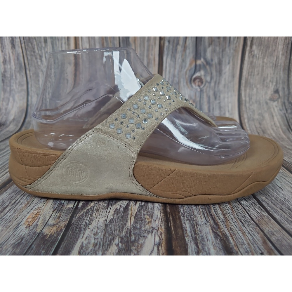 Fitflop Lulu Shimmer Rhinestone Sandal Size US 9 Sparkle Thong Flip Flops Beige